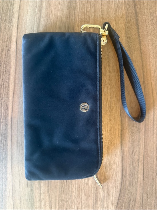lululemon athletica Handbags - Lululemon Black Velour Wristlet with Gold Hardware! Like new!